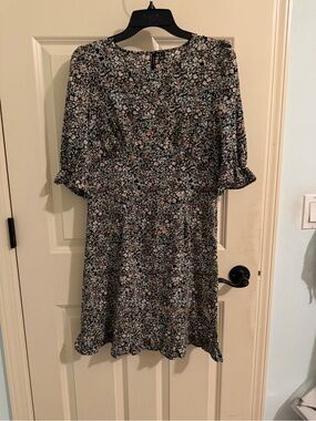Vero Moda Abstract Floral Short Sleeve A-Line Dress - Black/Pastel